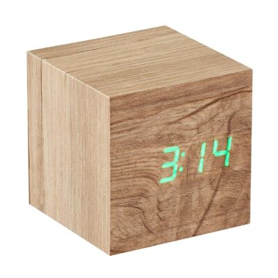 Wooden Cube Click Clock (unsere originale klassische Würfeluhr, meistverkauftes Produkt in unserem Katalog seit 2011) Ash / Green LED