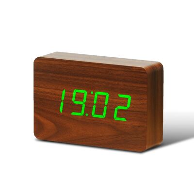 Brick Click Clock Nussbaum / Grüne LED