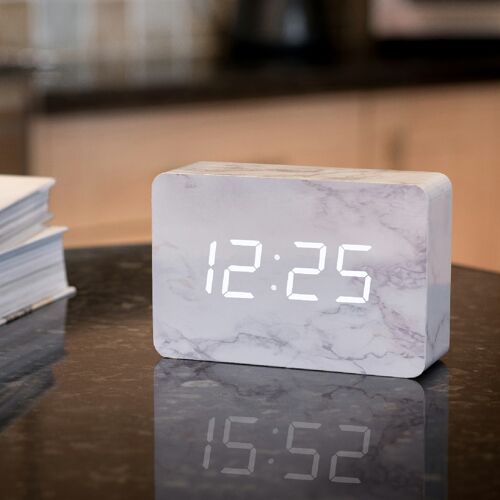 Brick Click Clock Marble / White LED