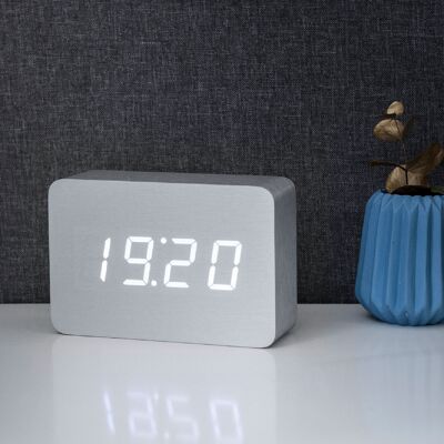 Brick Click Clock Aluminium / LED Blanche