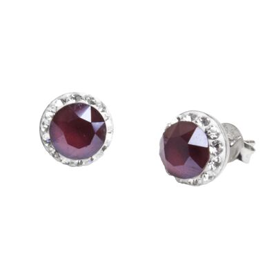 Pendientes de botón Lina 925 plata cristal rojo oscuro