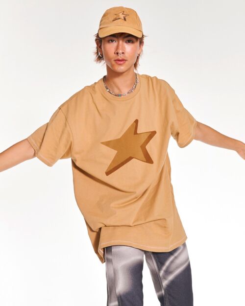Star Gazer Oversized Raglan T Shirt With Graphic In Beige
