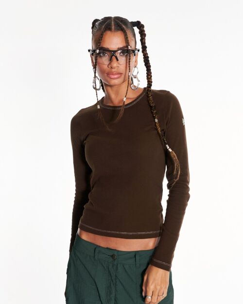 Trancemaster Long Sleeve Fitted Top With Embroidery In Green