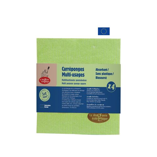 Chiffon lavette éponge cellulose lavable compostable - Lot de 4