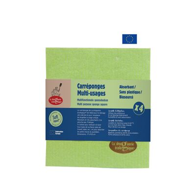 Compostable washable cellulose sponge cloth - Set of 4