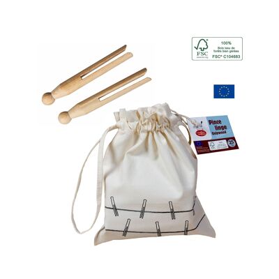 25 ecological clothespins without wooden spring with organic cotton bag