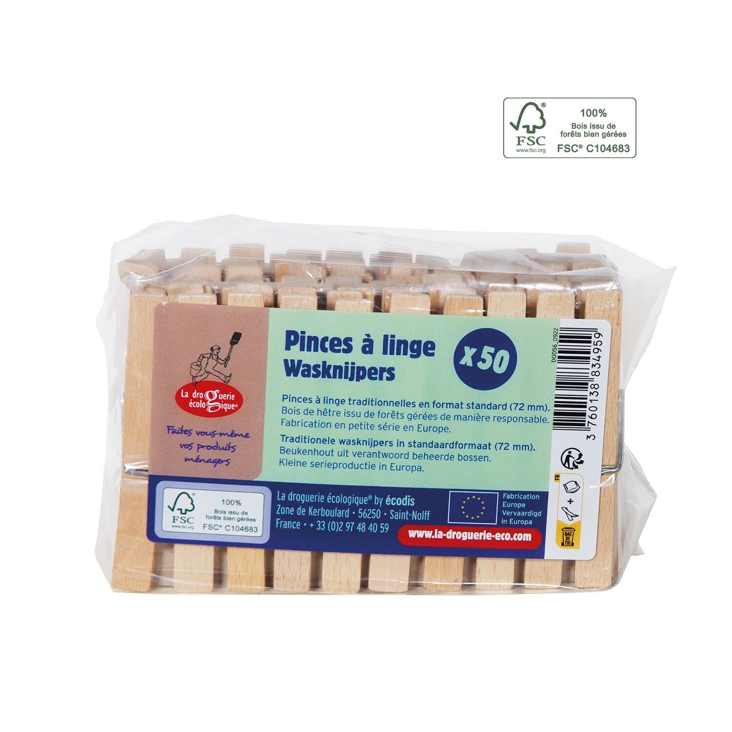 50 ökologische Wäscheklammern aus Holz