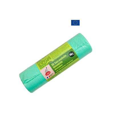 Bioplastic garbage bag 50 L Roll of 20 bags in display