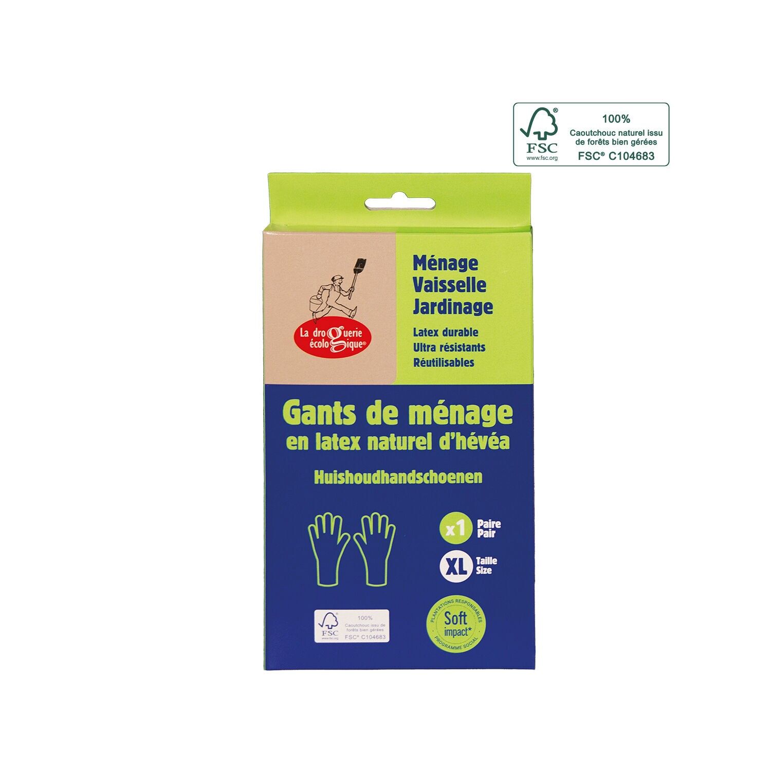 Guanti per la casa in lattice ecologico - Scatola - Taglia XL