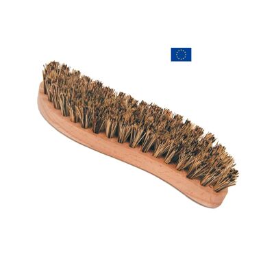Hard household brush made of wood and natural fibers