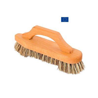 Hard household brush with wood handle and natural fibers
