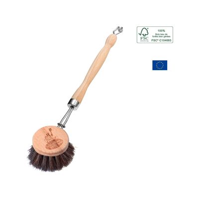 Refillable wooden horsehair dish brush