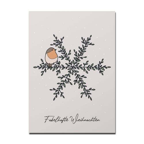 Postkarte Weihnachten Rotkehlchen Schneeflocke