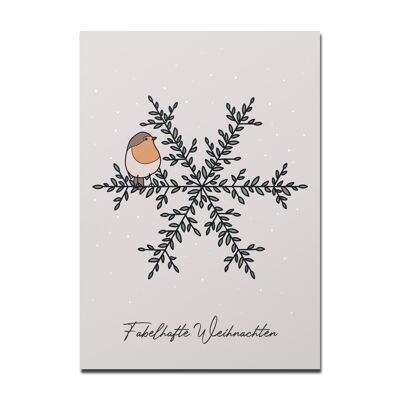Carte postale flocon de neige rouge-gorge de Noël