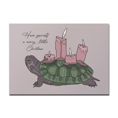 Postkarte Weihnachten Schildkröte Adventskranz