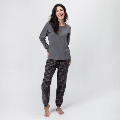 ORGANIC COTTON PAJAMA FUSA CHECKS GREY