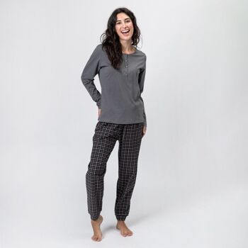 Pyjama Gris Fusa Check en Coton Bio 1