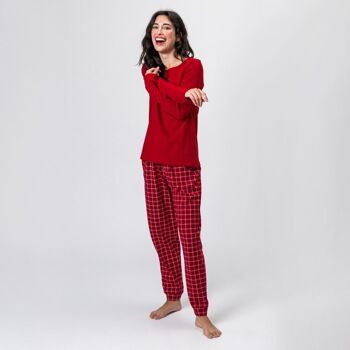Pyjama en coton biologique à carreaux Fusa rouge 4