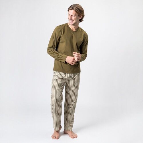 ORGANIC COTTON PAJAMA UVE STRIPES CAQUI