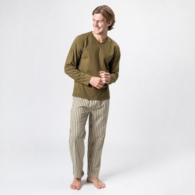 Khakifarbener Pyjama aus Bio-Baumwolle mit Uve-Streifen