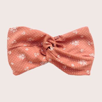 Headband ADELAÏDE / coton bio rose à motif blanc 2