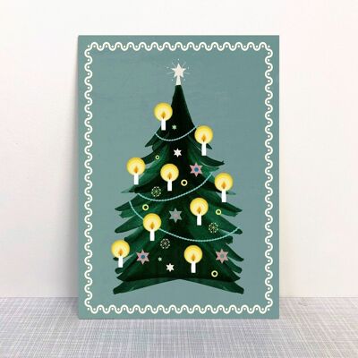 Postkarte Weihnachtsbaum blau
