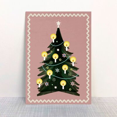 Cartolina albero di Natale rosa