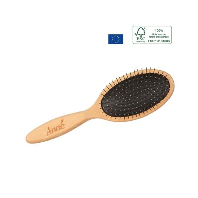 Flat hair brush - Wood and stainless steel pins
