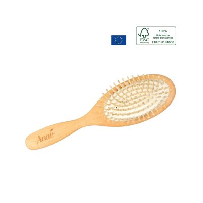 Flat hairbrush - wood and wooden pins