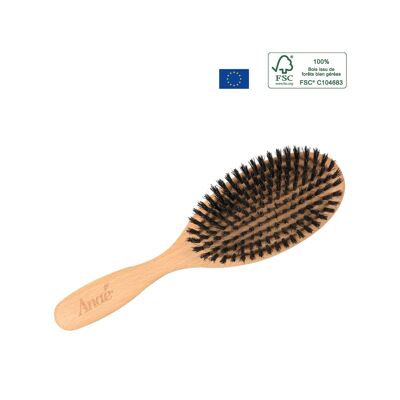 Flat hair brush - wood and boar bristles