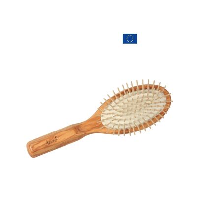 Spazzola per capelli piatta - legno d'ulivo e spilli in legno