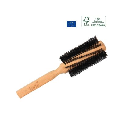 Round hair brush - wood and boar bristles