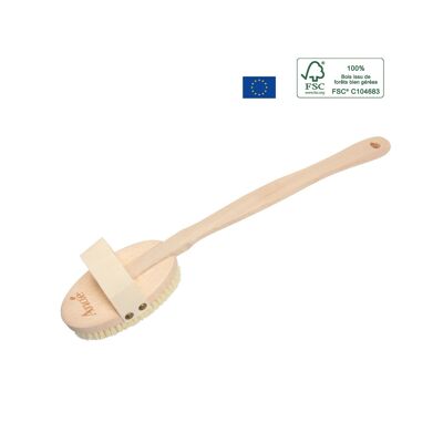 Body massage brush with handle - natural bristles
