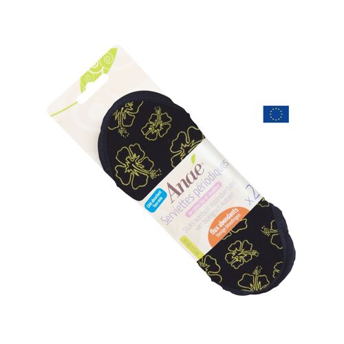 Serviettes hygiéniques lavables (lot de 2) - Flux abondant - Motif hibiscus