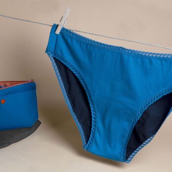 Culotte menstruelle flux modéré bleue corsaire/bordeaux 1
