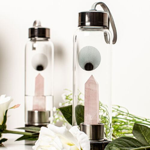 Black Stainless Steel Drinking Bottle  with Rose Quartz