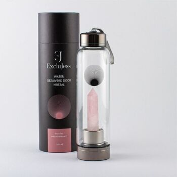 Gourde en acier inoxydable noir avec quartz rose 3