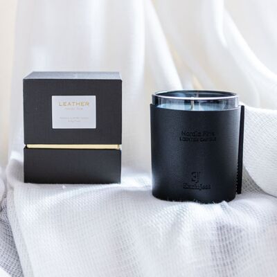 black leather scented candle nordic pine