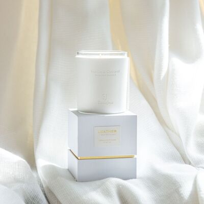 white leather scented candle whipped vanilla coconut