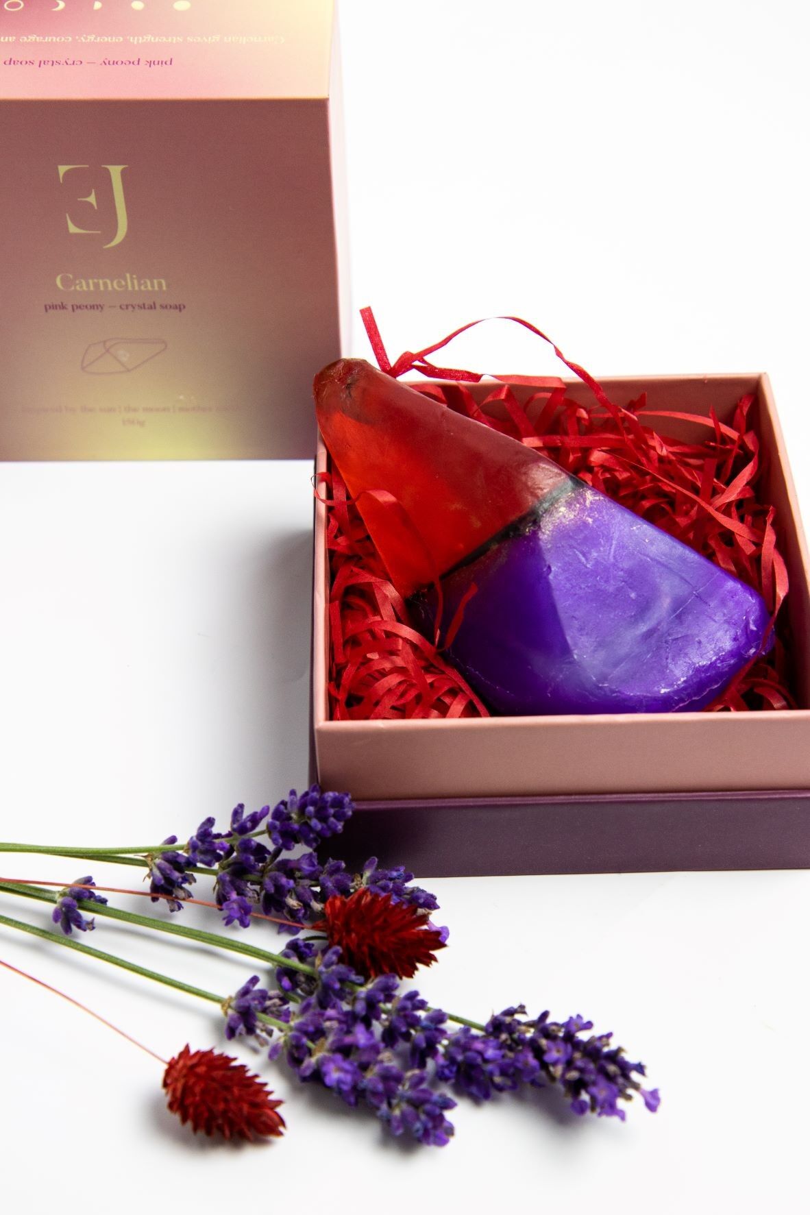 jabón de cristal cornalina rosa peonía