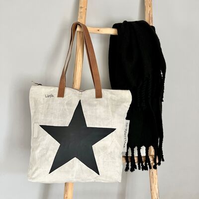 Borsa shopper (tela leggera vintage) stella nera NUOVA
