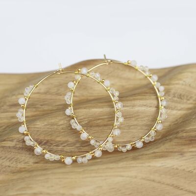 Orecchini a cerchio dorati in acciaio inossidabile e pietre di luna - Gioielli idea regalo per la Festa della Mamma