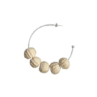 Boucles d'oreilles - 5 perles - Acier inoxydable - Beige - paille naturelle