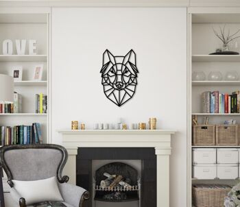 Tête de loup géométrique en bois, différentes couleurs, maison en bois et décoration murale, figure minimaliste et moderne Art déco 1