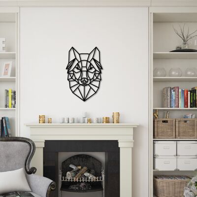 Tête de loup géométrique en bois, différentes couleurs, maison en bois et décoration murale, figure minimaliste et moderne Art déco