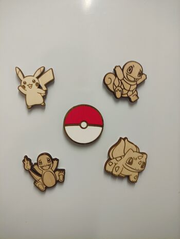 Lot de 5 aimants de réfrigérateur en bois Pokémon, Pikachu, Charmander, Squirtle, Bulbasaur Poké Ball, Super Neodymium Magnet, Kitchen Decor, Cadeau personnalisé 2