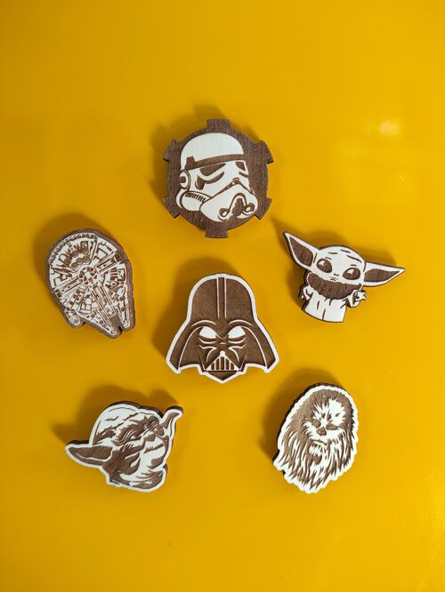 Set of 6 Star Wars Wooden Fridge Magnet, Darth Vader, Baby Yoda, Super Neodymium Magnet, Kitchen Decor, Personalized Gift