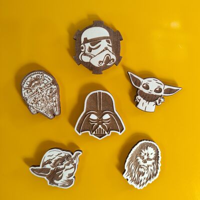 Set of 6 Star Wars Wooden Fridge Magnet, Darth Vader, Baby Yoda, Super Neodymium Magnet, Kitchen Decor, Personalized Gift