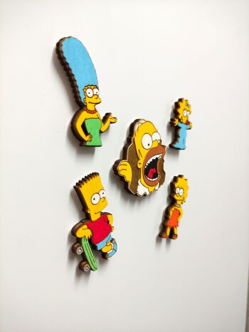 Ensemble de 5 aimants de réfrigérateur en bois Simpsons, Homer, Marge, Bart, Lisa, Maggie, décor de cuisine, cadeau personnalisé, aimants de collection 2