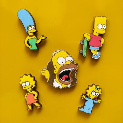 Set of 5 Simpsons Wooden Fridge Magnet, Homer, Marge, Bart, Lisa, Maggie, Kitchen Decor, Personalized Gift, Collectible Magnets